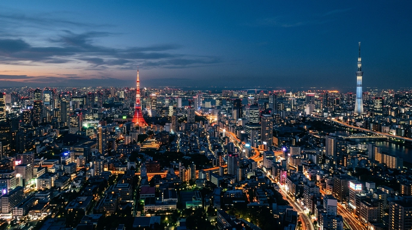 Vue panoramique des gratte-ciel de Tokyo au crépuscule