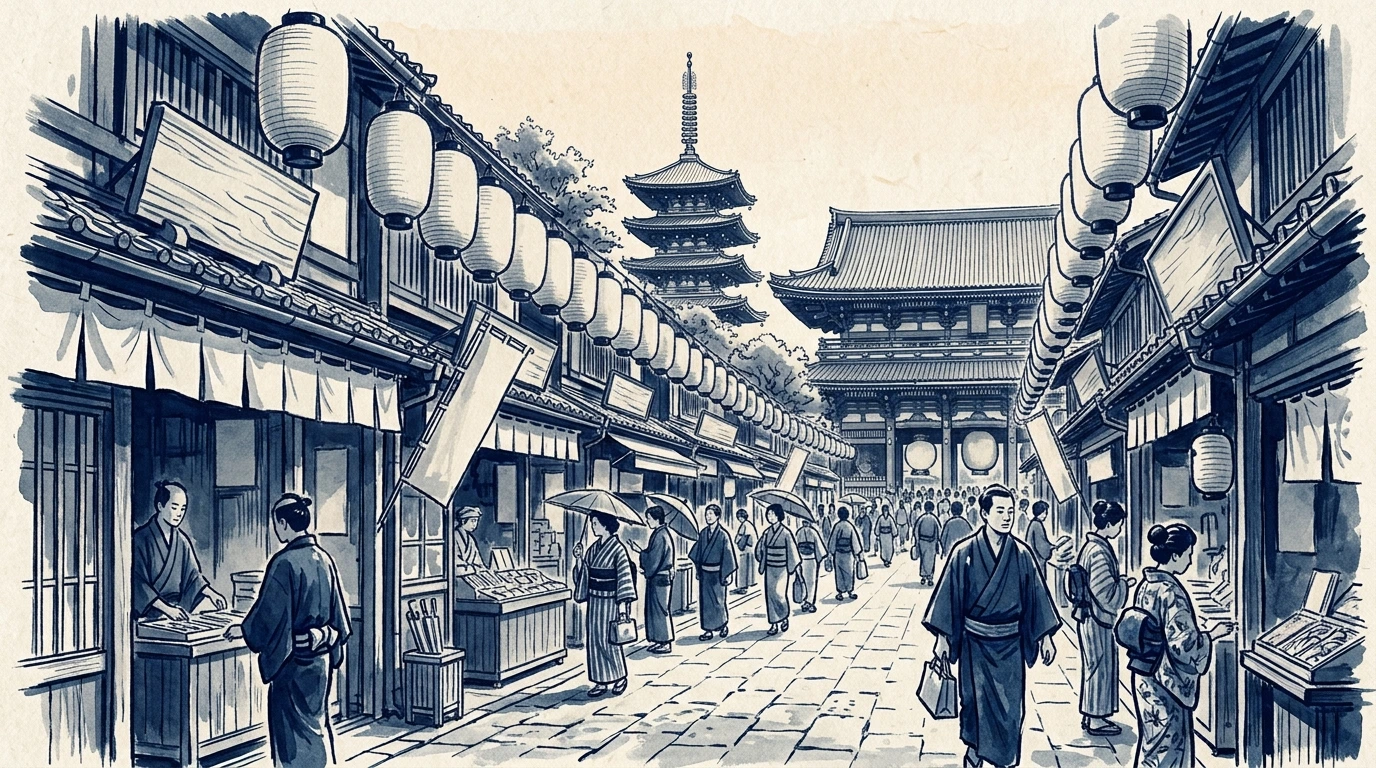 Ruelle traditionnelle du quartier d'Asakusa à Tokyo