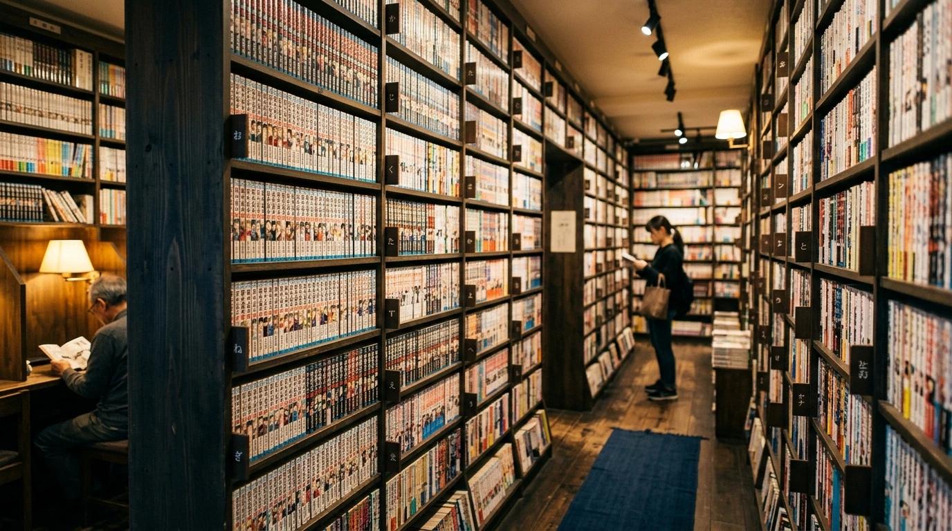 Rayonnage de mangas dans une librairie japonaise