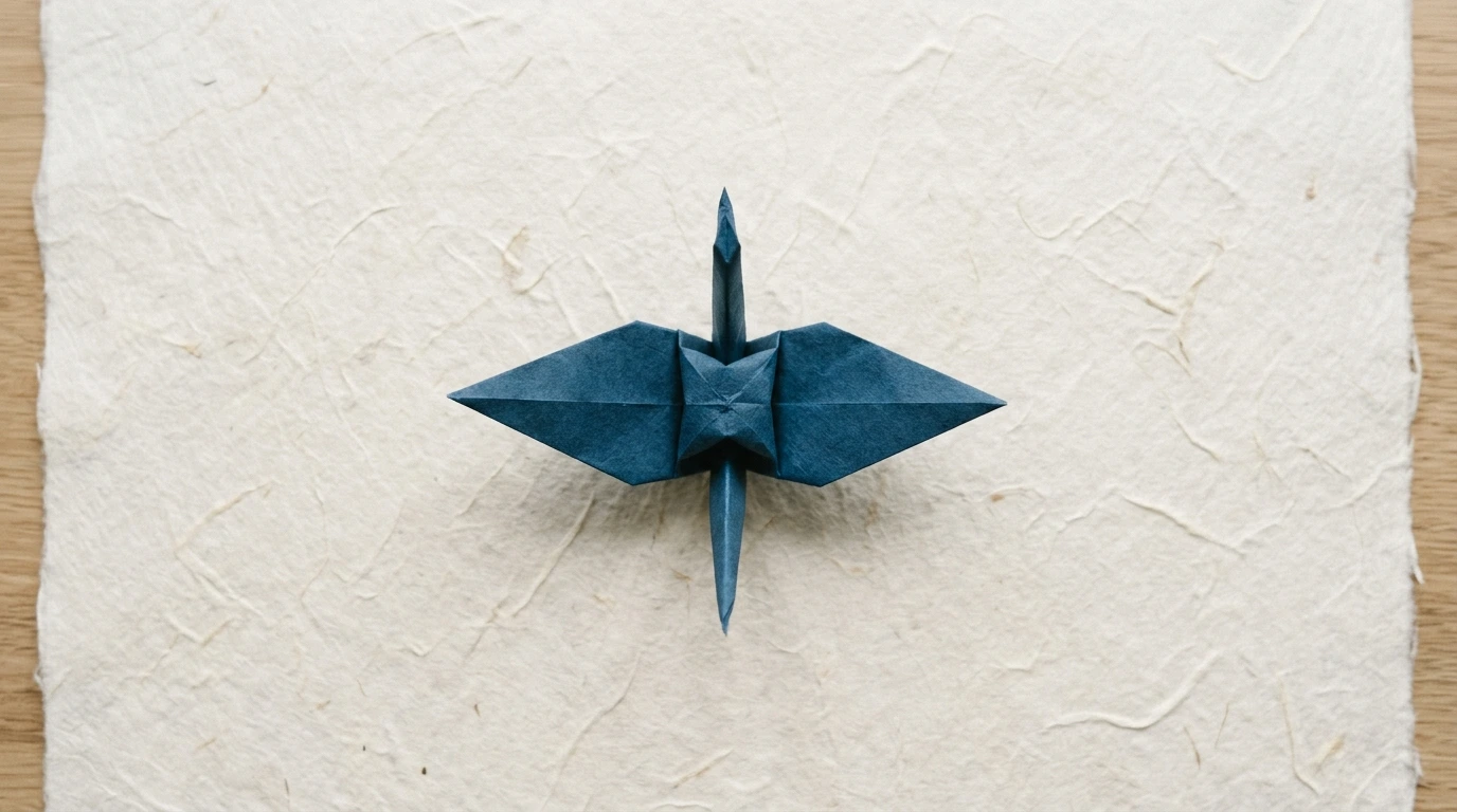 Grue en origami posée sur un papier washi
