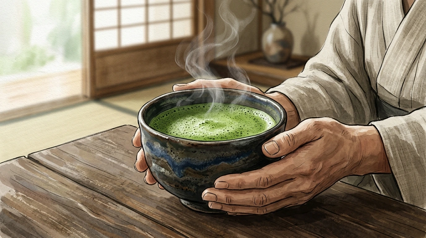 Bol de matcha mousseux prêt à être dégusté
