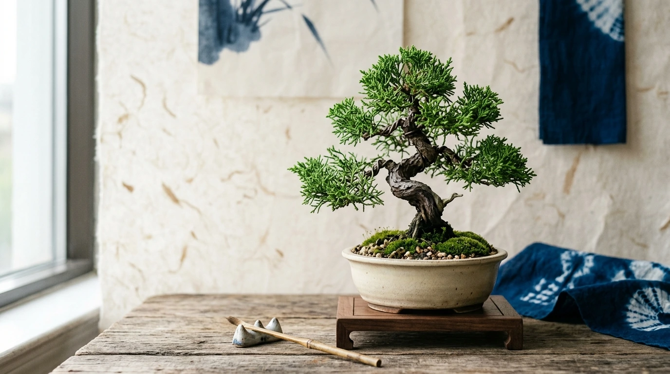 Bonsaï d'arbre sculpté Grenadier photographié en gros plan