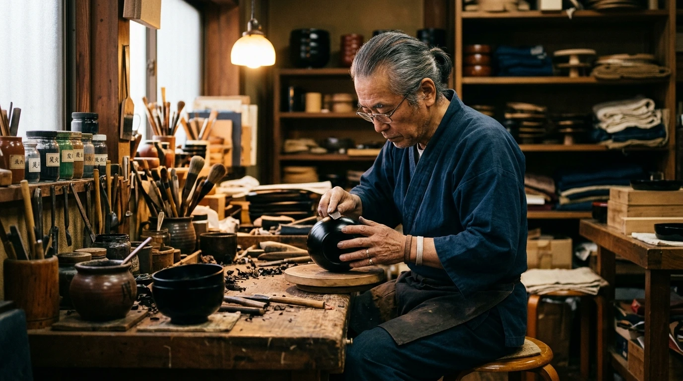 Artisanat traditionnel japonais d'un maitre laqueur