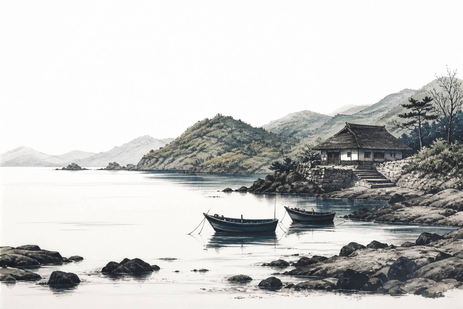 Côte rocheuse de l'île de Sado avec une maison traditionnelle