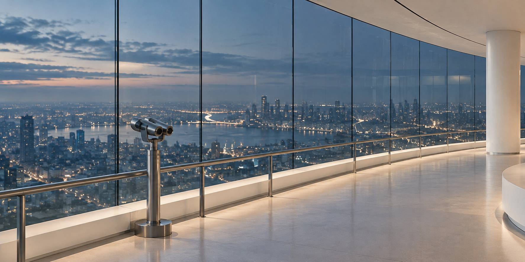 Détail d'une baie d'observatoire reflétant une ville illuminée