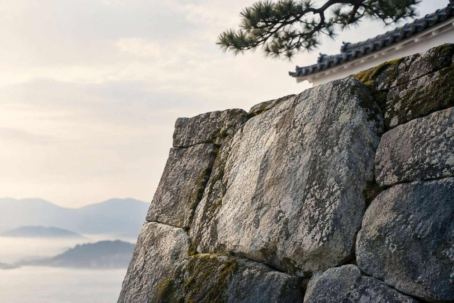 Détail d'un bloc de pierre cyclopéenne sur une muraille japonaise