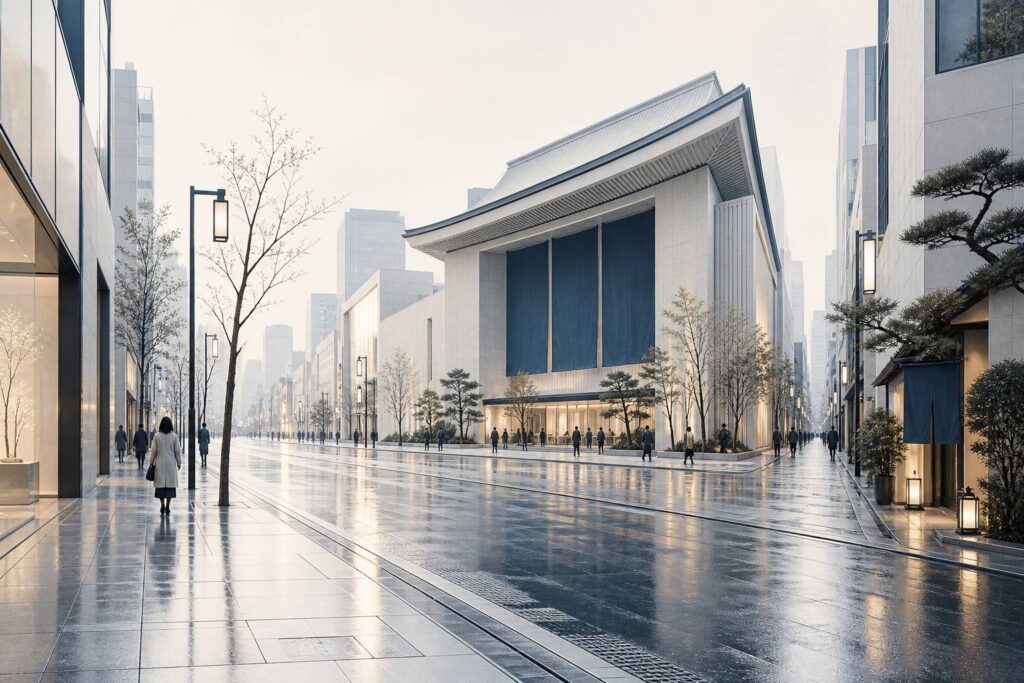 Illustration éditoriale du sujet : Visiter Ginza : guide complet pour découvrir ce quartier emblématique de Tokyo