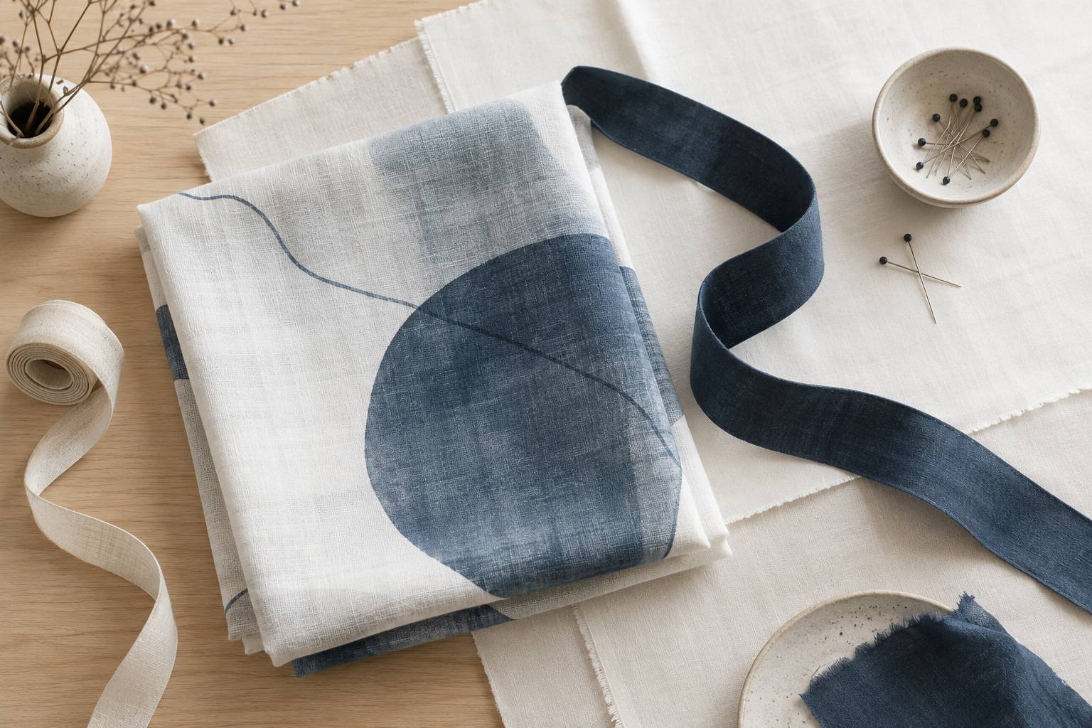 Tissu léger plié et large ceinture sur une table